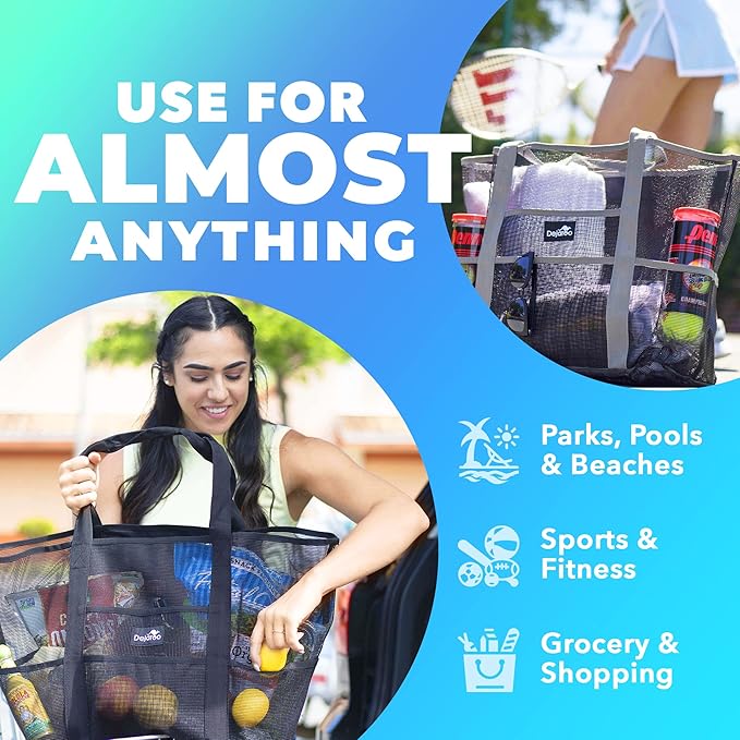 Dejaroo Mesh Sand Free Bag - Strong Lightweight Bag For Beach & Vacation Essentials. Tons of Storage!