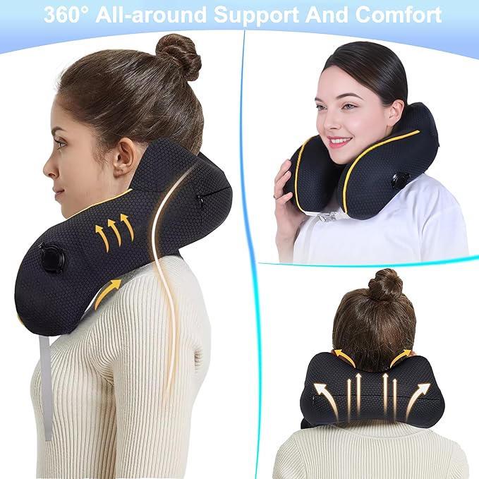 Inflatable Neck Pillow Airplane for Traveling On Plane, Inflatable Travel Neck Pillow Airplane, Blow Up Plane Pillow for Long Flights, Ergonomic Lightweight Cool Pillow for Ultra Comfort