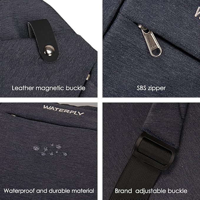 WATERFLY Sling Crossbody Chest Bag: Slim Anti-Theft Cross Body Bag Over Shoulder Backpack Stealth Side Pack Man Woman