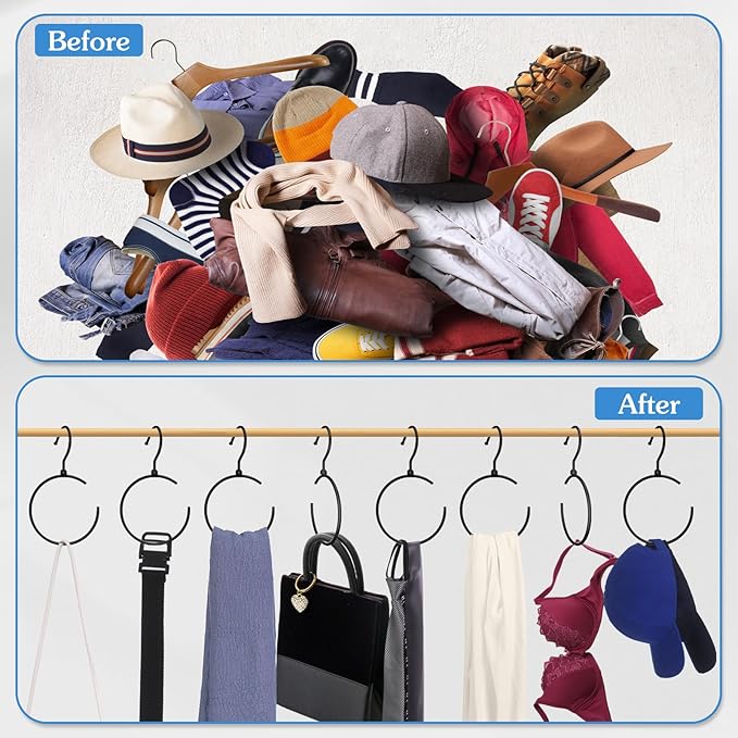 4 Pack Belt Hangers for Closet Rotatable Belt Ring Hook Tie Rack Holders Closet Hanger Organizer for Ties Scarves Baseball Cap Wardrobe Accessory Storage(Black)