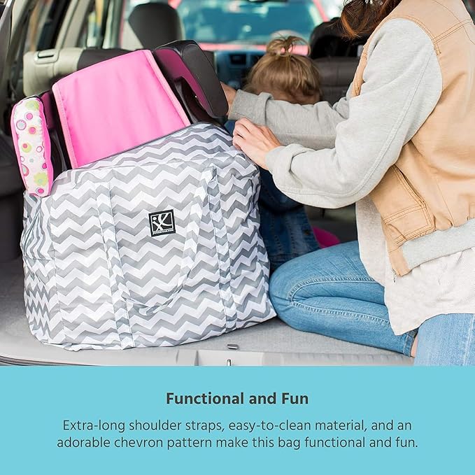 J.L. Childress Go-Go Travel Bag for Kids Backless Booster Seat - Compact Carrier for Airplane & Air Travel, For Toddler Backless Booster Car Seats, Also Fits Compact Strollers like GB Pocket - Chevron