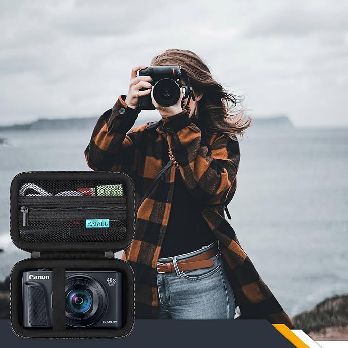 RAIALL Camera Case for Canon PowerShot SX740 HS/ SX730 HS/ SX720 HS/ SX620 HS Digital Camera, 4K Video Camera Hard Carrying Case Protective Travel Bag, Mesh Pocket for Batteries and USB Cable, Black