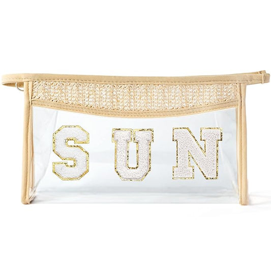 Boho Patch Sun Cosmetic Bag Summer Sunscreen Clear Toiletry Makeup Bag Portable Waterproof Makeup Pouch Travel Summer Beach Pouch Daily Use Zipper Purse for Women Girls Mama Birthday Gifts