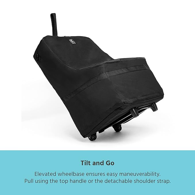J.L. Childress Wheelie Car Seat Bag - Travel Bag for Airplane, Fits Most Baby & Infant Car Seats, Boosters, & Carriers, Airport Accessories for Gate Check or Baggage Check, Dual Rubber Wheels - Black