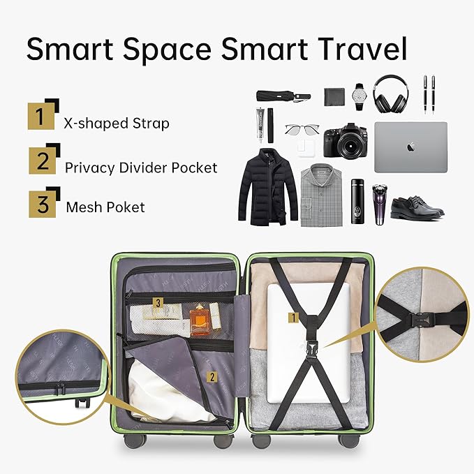 Carry on Luggage 22x14x9 Airline Approved, 20 Inch Carry-on Suitcase, Hard Shell Luggage with Spinner Wheels, Hardside Small Rolling Suitcase with TSA Lock for Travel (Green, 20 Inch)