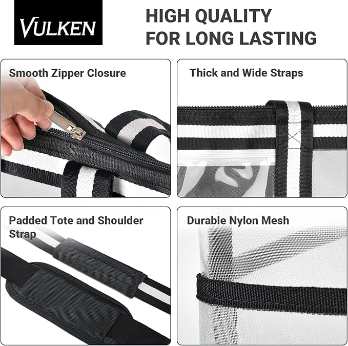Vulken 42L Extra Large Mesh Beach Bag. 9 Pockets Top Zip Tote Bag Shoulder Bag
