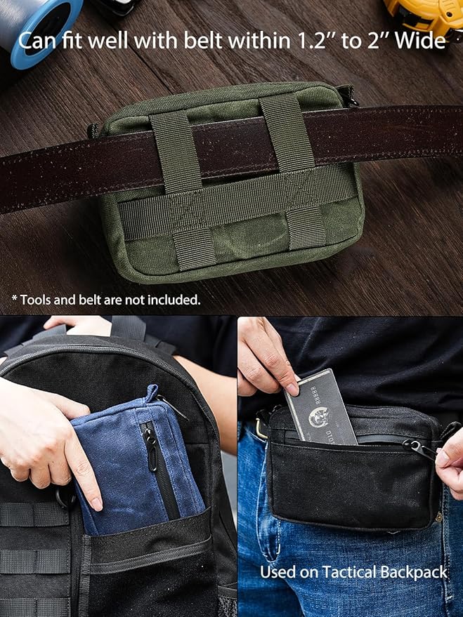 Sayram SP7 EDC Belt Pouch - Waxed Canvas With Zipper, Waist Pack for Men, Anti-Theft Pickpocket Organizer for Daily Use