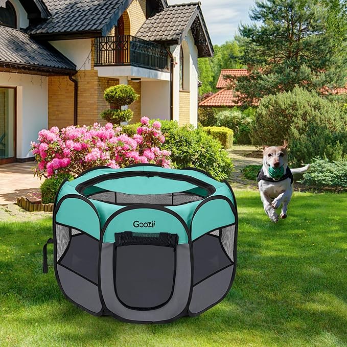 Pet Cat Playpen for Indoor Cats Enclosed, Puppy Dog Play Pen for Outdoor Travel Camping (Large Size, Green & Dark Grey)