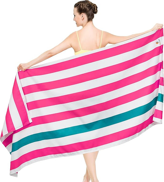 SUN CUBE Microfiber Beach Towel, Quick Dry Sand Free Beach Towel, Lightweight Compact Travel Swim Towel for Pool, Camping, Sand Resistant Packable Adult Towel - Pink 78x35 Inches