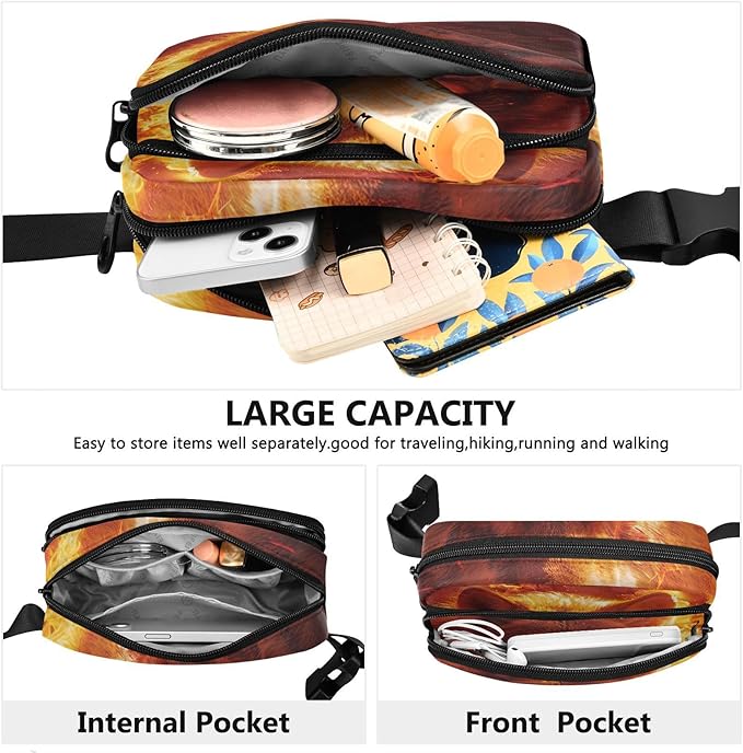 Fire Flame Wolf Head Fanny Pack for Women Men Water Resistant Fashion Waist Packs with Adjustable Strap Belt Bag for Travel Workout Jogging Hiking 21220174