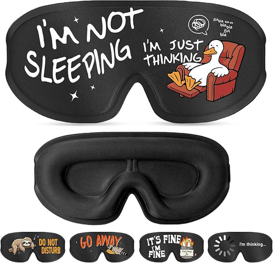 Funny 3D Zero Pressure Sleep Eye Mask for Men Women Side Sleeper, Adjustable Blackout Soft Breathable Eye Masks for Travel Nap Night Sleep, Humorous Gift Stocking Stuffers (Just Thinking)