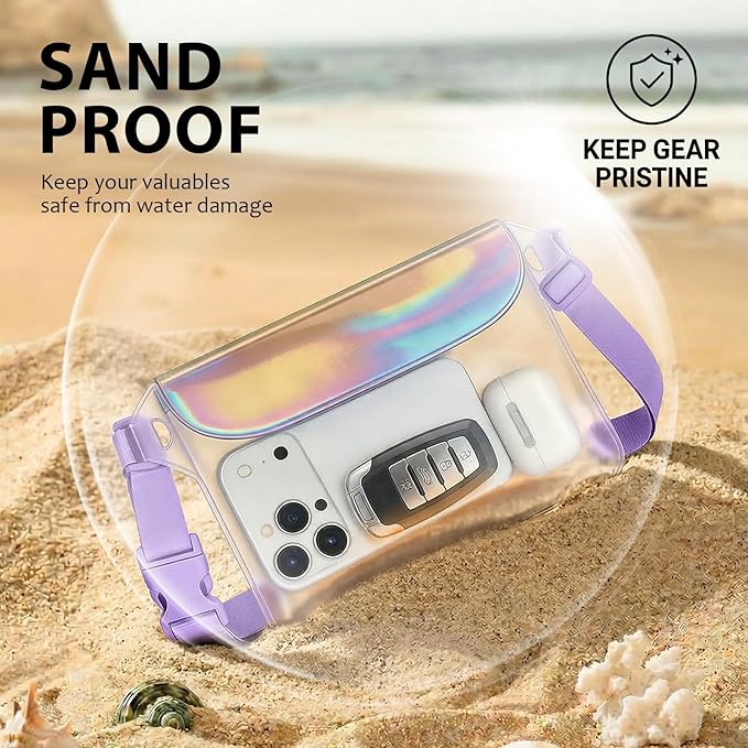 IP68 Waterproof Phone Pouch Case Three-Layer Seal for iPhone 17 16 Pro Max/15/14, IP68 Travel Cellphone Dry Bag Beach Cruise Ship Essential Fanny Pack with Crossbody Lanyard, Iridescent
