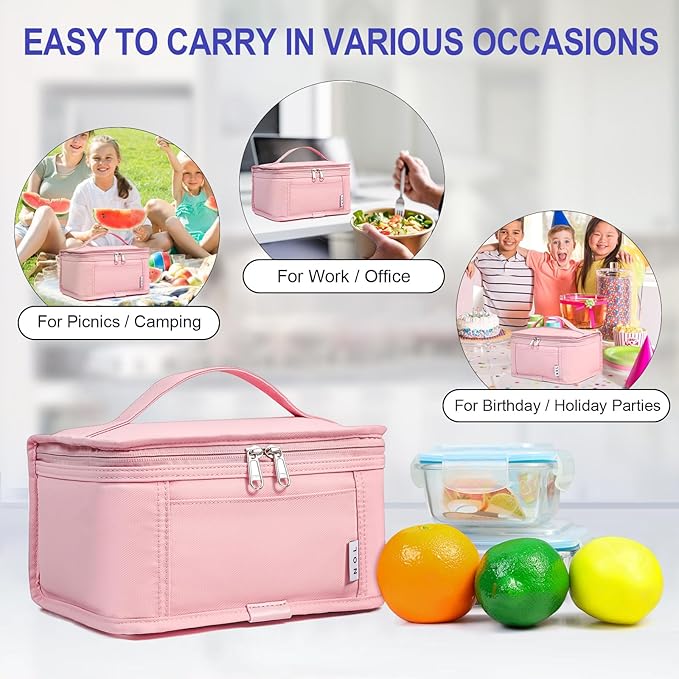 NOL Natural Organic Lifestyle Small Lunch Bag Mini Lunch Box Insulated Lunch Bag for Men/Women Leakproof Cooler Tote Bag Lightweight Nylon Waterproof Lunch Box For Work, Pink