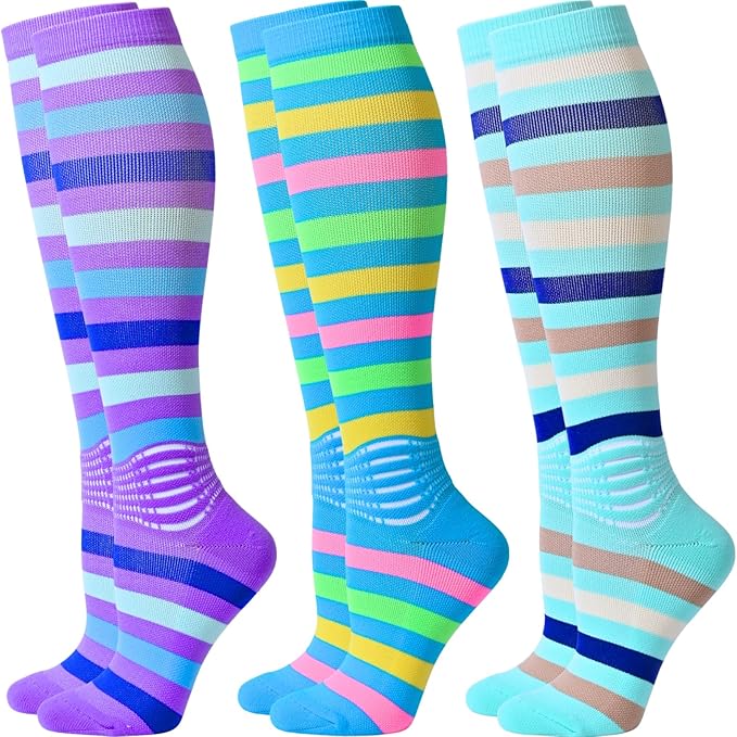 IRAMY Compression Socks Women Ankle Support Gradient Compression Wicking Moisture Knee High Socks 3 Packs