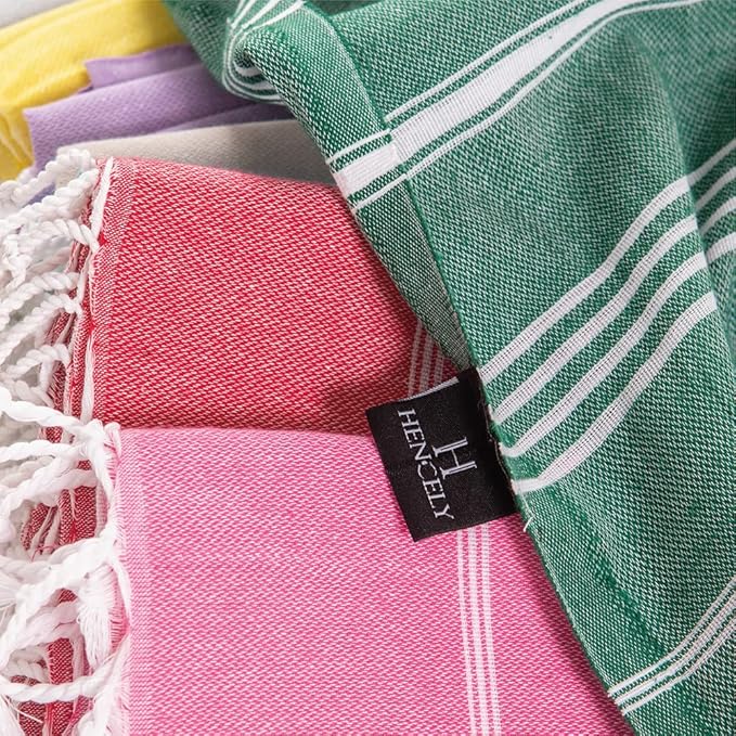 Hencely Turkish Beach Towel 37x68 Oversized, Sand-Free, Quick-Dry, Lightweight - Travel Essential for Pool & Bath - Striped 100% Cotton Bathroom Towels Accessories Gift (Fuchsia)