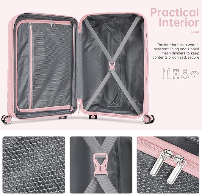 Carry On Luggage 22x14x9 Airline Approved, 20 Inch Expandable Hardshell Luggage Carry-on Suitcases with Spinner Wheels, Carry On Suitcase Set for Women (PINK)