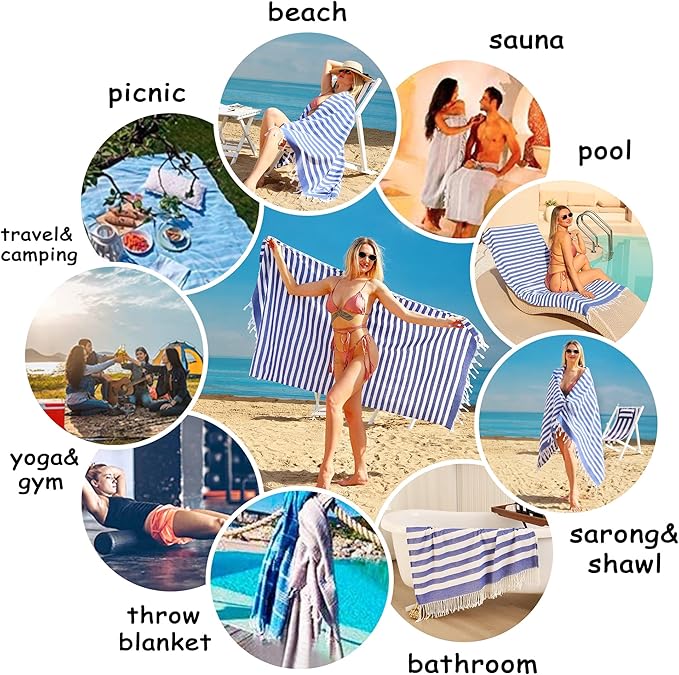 Beach Towel 2 Pack,Sand Free Beach Towels Oversized 39 x 72,Turkish Beach Towel Quick Dry Towel,Lightweight Pool Towels for Adults Travel Towel,Cool Beach Accessories Super Absorbent Towels
