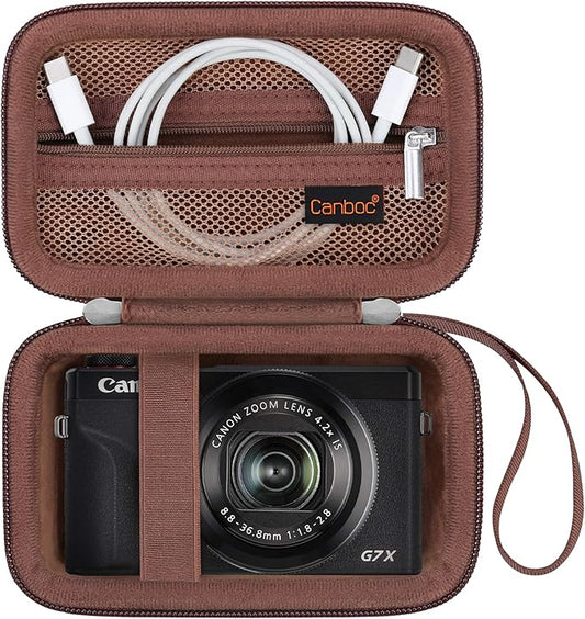 Canboc Carrying Case for PowerShot G7 X Mark III/ G7X Mark II Digital 4K Vlogging Camera, SX740 SX730 Camera Bag, Zipper Mesh Pocket fits USB Cable, Batteries, Brown