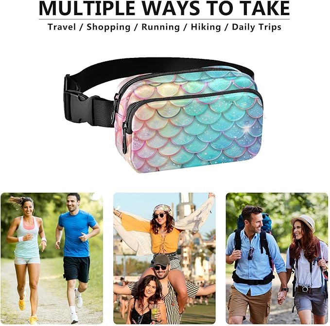 Gradient Mermaid Scales Fanny Pack for Women Men Water Resistant Fashion Waist Packs with Adjustable Strap Belt Bag for Travel Workout Jogging Hiking 21219414