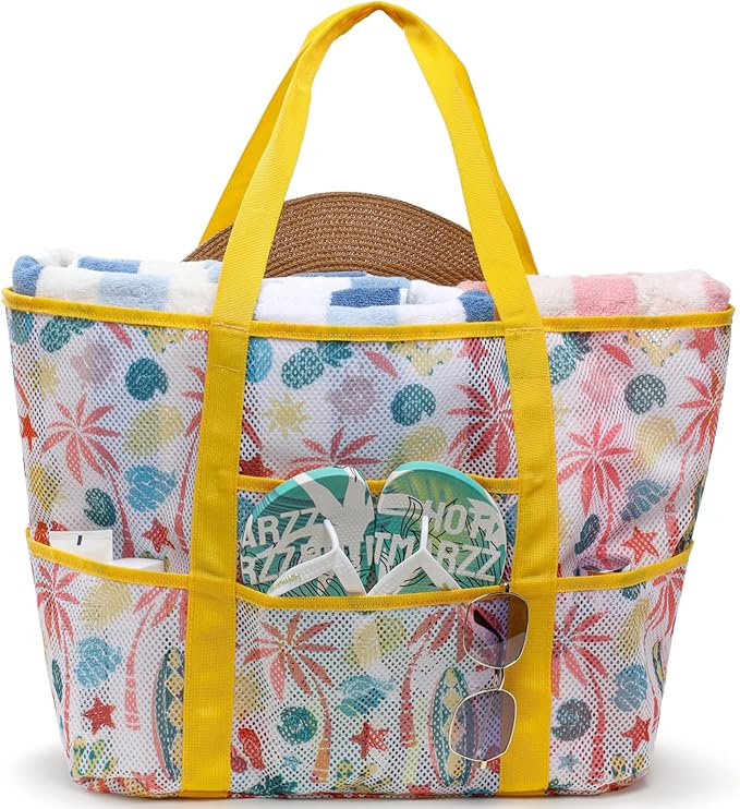 F-color Mesh Beach Bag Family - Large Tote Bag for Cruise Pool Toys Beach Vacation Essentials