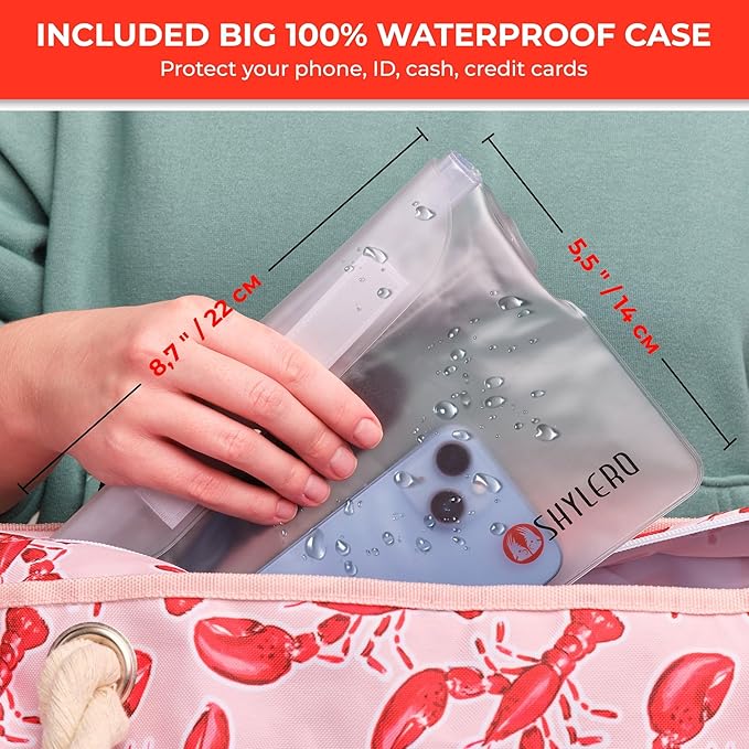 Beach Bag and Pool Bag Has Cooler Pocket, 7 Pockets Total, Zip Top. Family Size Waterproof Beach Tote