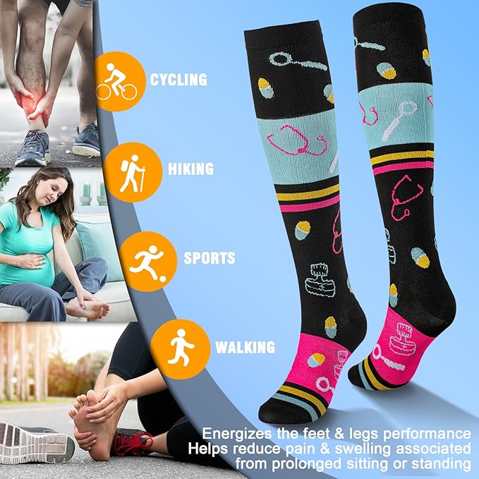 bropite Flora Compression Socks for Women & Men-Knee high 6 Pairs 20-30mmhg Support Running Nurse Travel