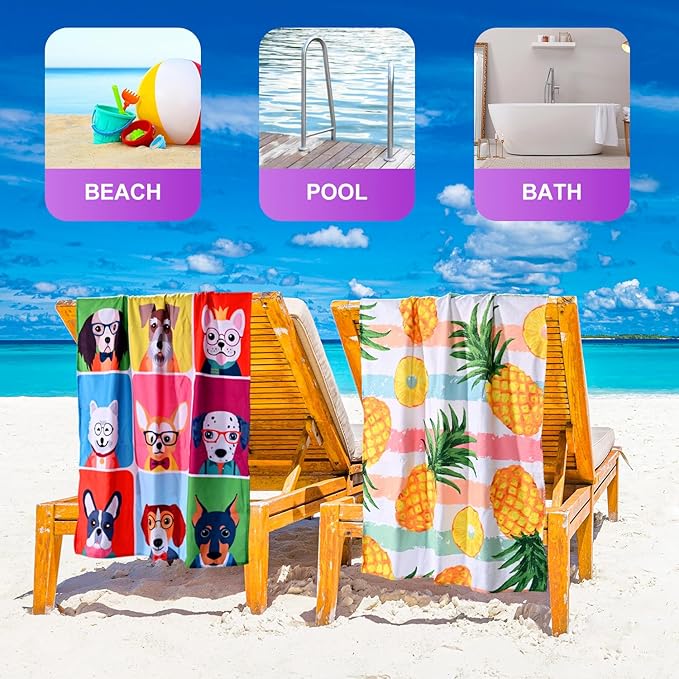 LIVILAN Pineapple Beach Towel, 30" x 60" Large & Lightweight, Soft Microfiber, Absorbent, Quick Dry, Sand Free, Ideal for Pool, Bath, Swim, Travel, Unique Yellow Pineapple Gifts