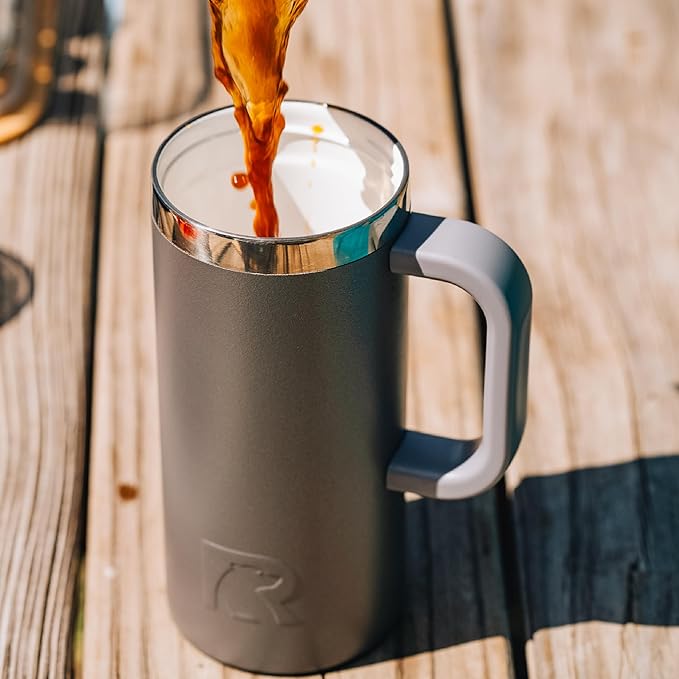 RTIC 16oz Road Trip Travel Mug with Lid and Handle, Ceramic Lined, Insulated, Stainless Steel, Metal, Double Wall Vacuum-Insulation, Portable Coffee, Tea Cup for Hot and Cold Drink, Black