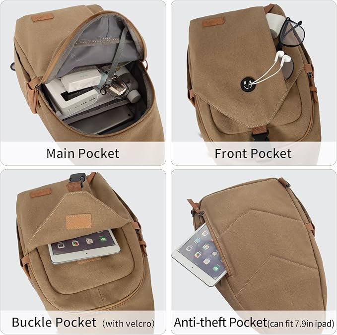 Sling Bag for Men, Anti Theft Crossbody with Tunnel Lock, Waterproof Canvas Shoulder Backpack for Travel Hiking Daily
