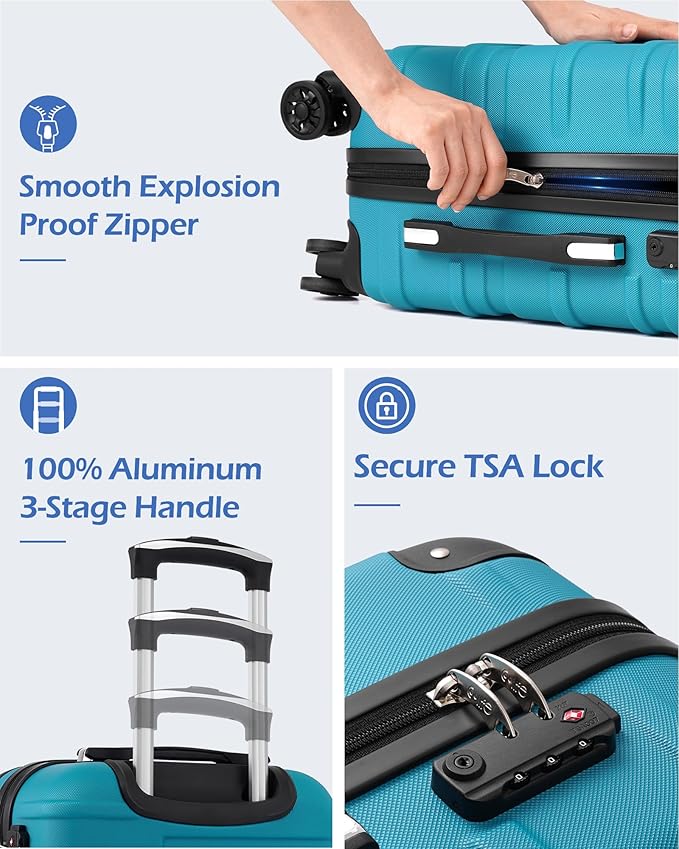 Coolife Hardside Checked Luggage with TSA Lock, Spinner Wheels, Telescopic Handle, Lightweight Suitcase (Champagne, L(28in))