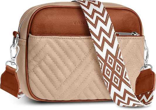 Vantamo Premium Quilted Crossbody Bags for Women with Anti-Pickpocket Clip, Vegan Leather Handbags, Travel Purses for Women