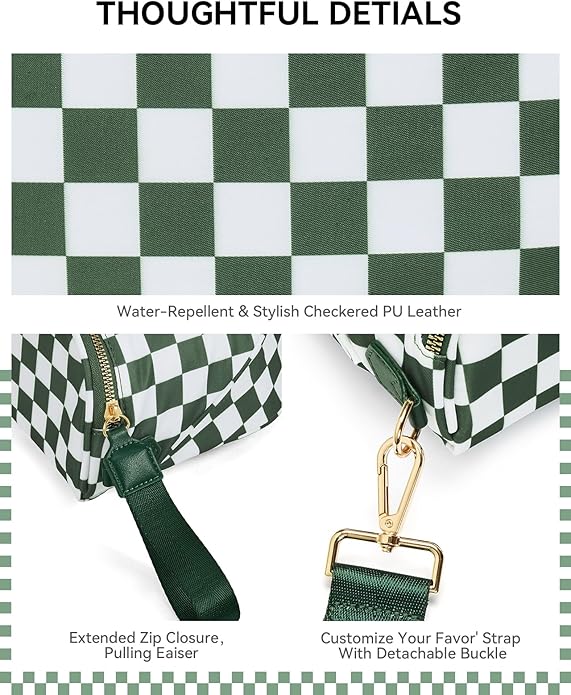 BOSTANTEN Crossbody Bags for Women Cross Body Purse Checkered Bum Bag, Large Diaper Purse for Moms, Perfect for Work/Travel