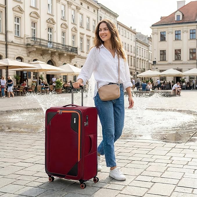 Suitcases with Wheels 32 inch Luggage,Large Softside Suitcase Expandable 20% w/TSA LOCK,Lightweight Travel Suitcase for Men/Women（Burgundy,32in）