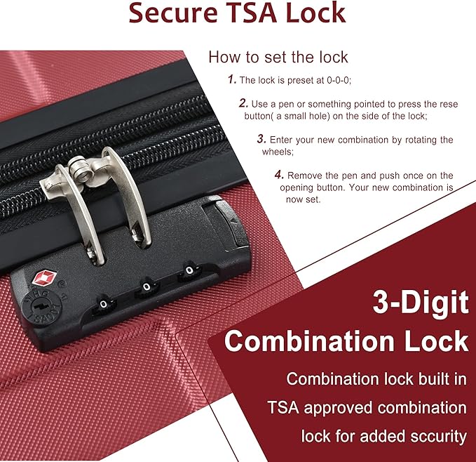 24 Inch Hardshell Luggage Lightweight Checked Luggage, Red Hardside ABS Suitcases with Double Wheels and TSA Lock, Medium Expandable 24-inch Carry on Luggages for Travel, Men, Women