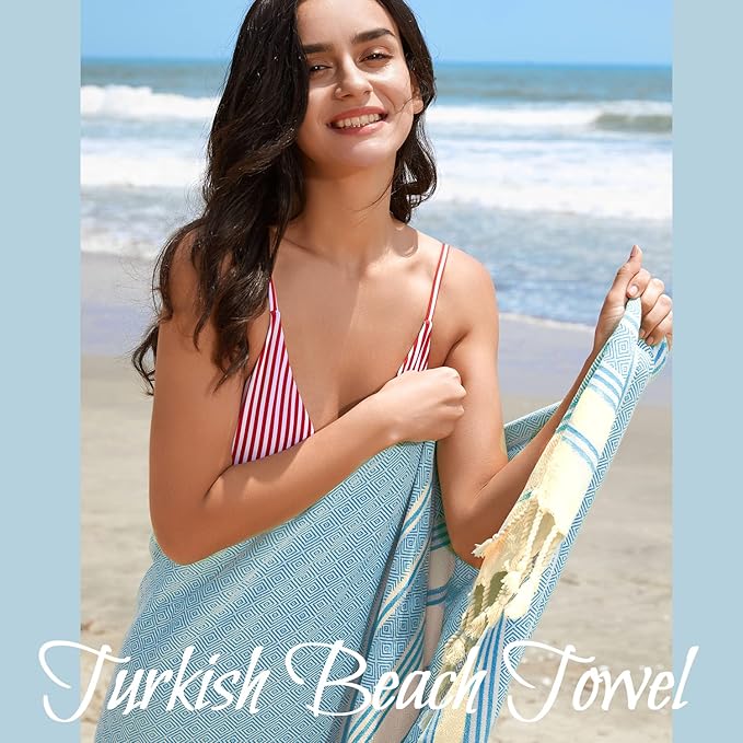 Your Choice Turkish Beach Towel (71x41) - 100% Cotton Turkish Towel, Sand Free Quick Dry Oversized, Lightweight Compact Travel Towel - Color Sky Blue
