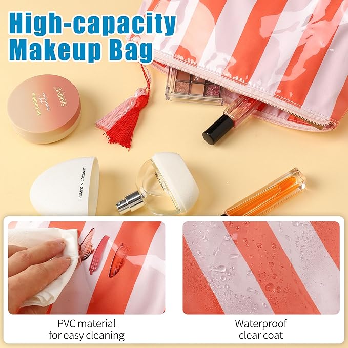 Travel Makeup Bag, Small Cosmetic Bags for Women Girls, Waterproof Clear Makeup Bag for Purse Organizer Zipper Pouch Beach Summer Vacation Essentials Gifts for Women