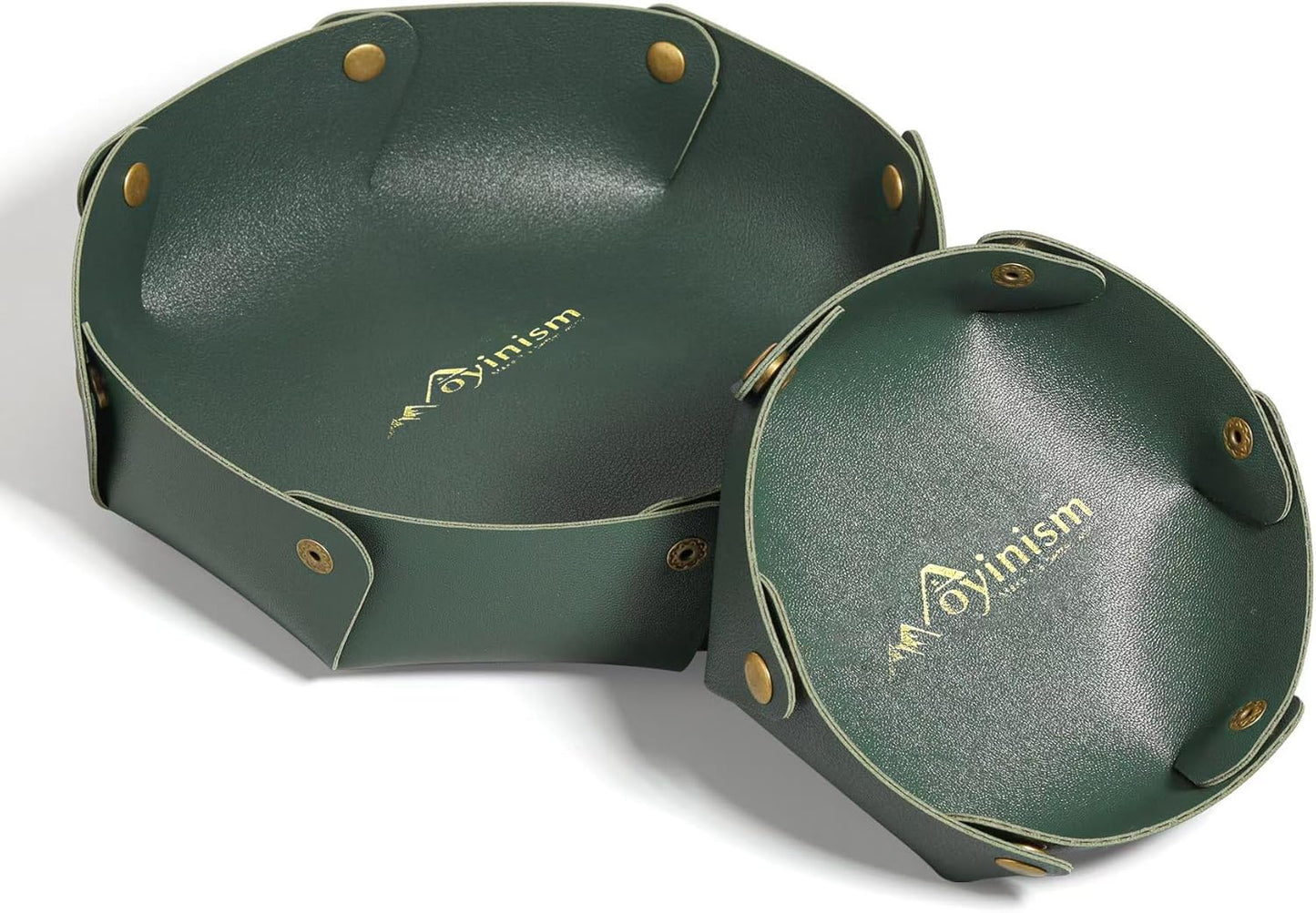 Leather Valet Trays,Premium Catchall Trays,Jewelry Trays, Folding Travel Organizer,Decorative Desk Organizer for RPG Game Players, Office/Home Organization Baskets(2PCS) (Green)