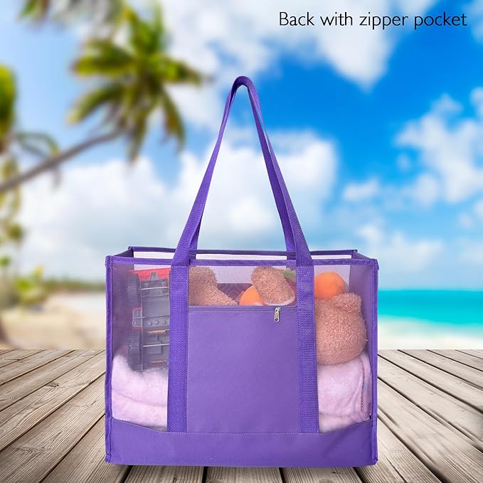 Reusable Large Beach Bags With 2 Pockets & Zipper, Lightweight Beach Tote for Poolside, Trip/swim