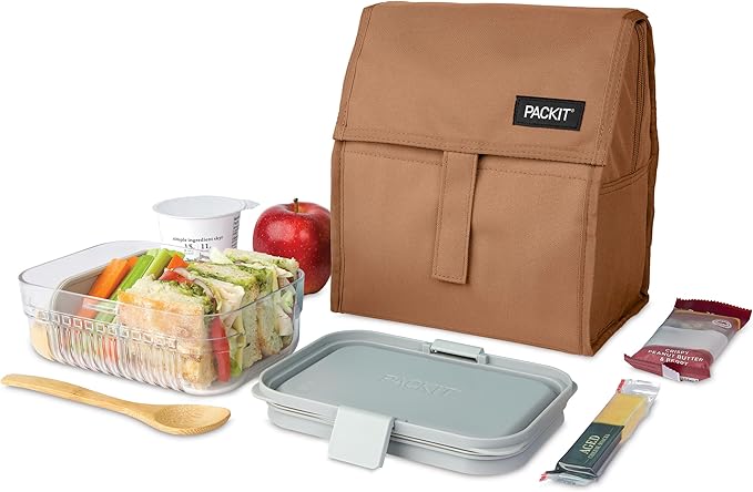 PackIt Freezable Lunch Bag, Almond, Built with EcoFreeze Technology, Foldable, Reusable, Zip and Fold Closure with Buckle Handle, Designed for Work Lunches and Fresh Lunch On the Go