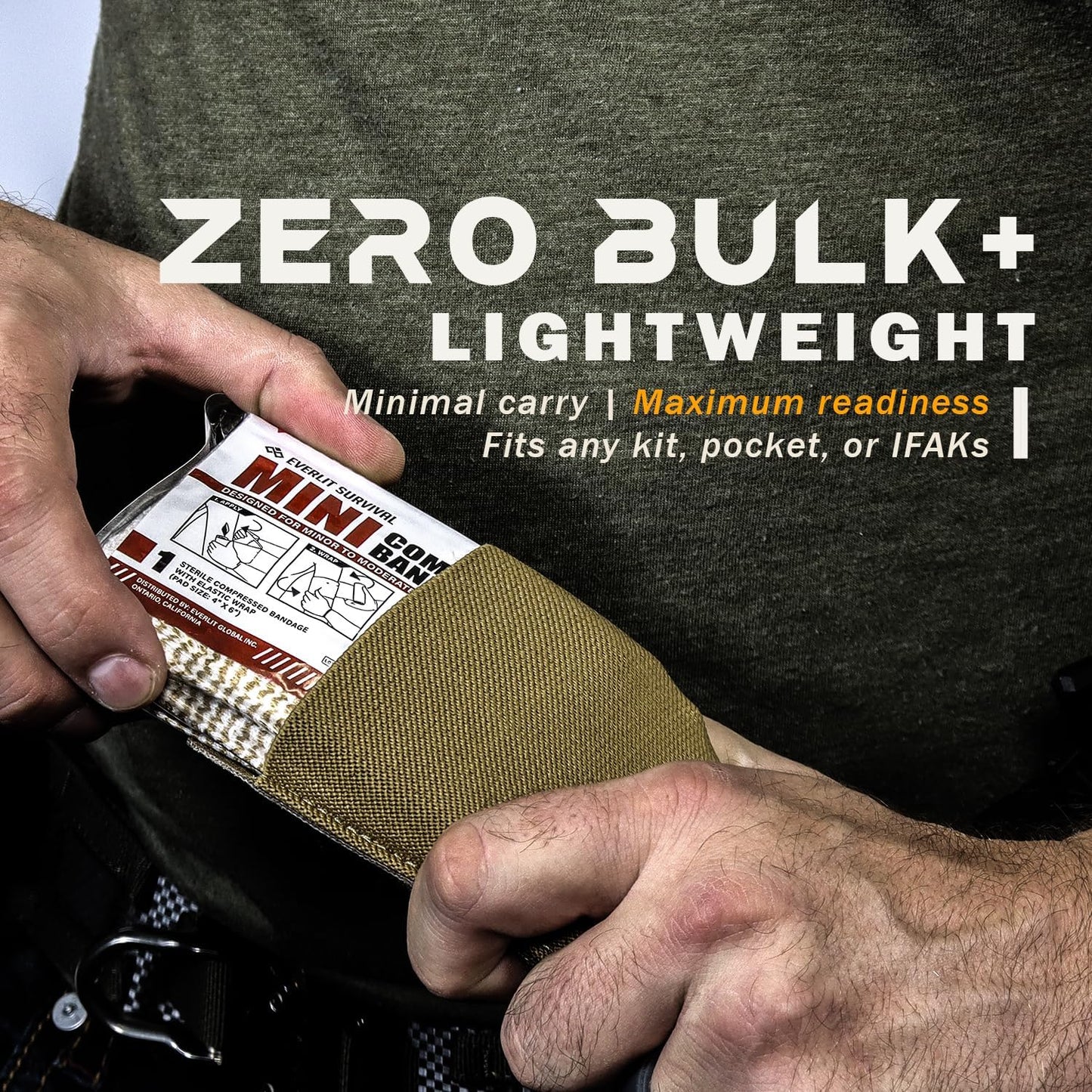 EVERLIT Mini 4 x 6 Inch Emergency Bandage Compression Trauma Pressure Wound Dressing Sterile Vacuum-Sealed for Bleeding Control, Gun Shot, Medical Kit, First Aid IFAK (5)