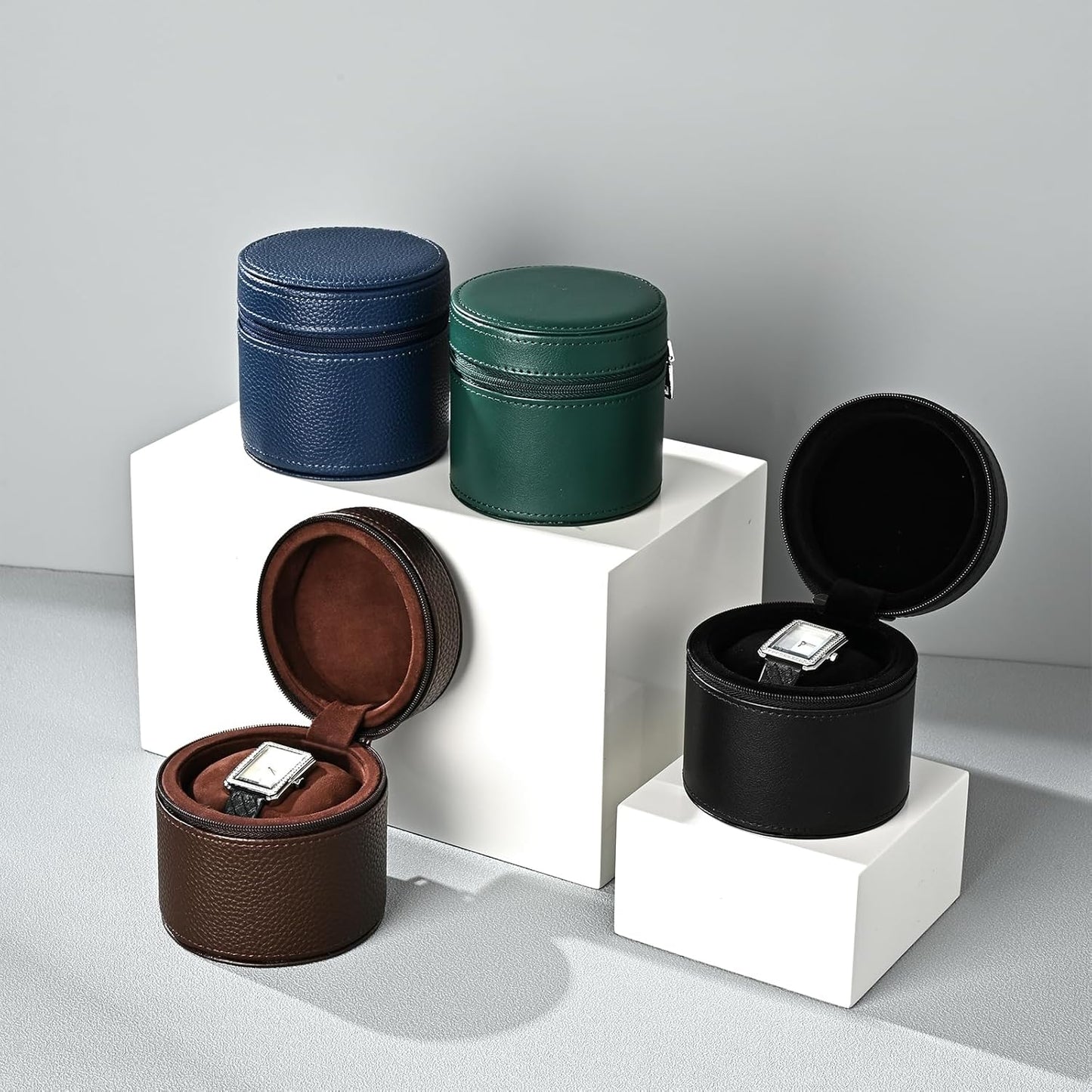 Oirlv Luxury Leather Watch Travel Case Single Watch Case with Removable Pillow(Green)