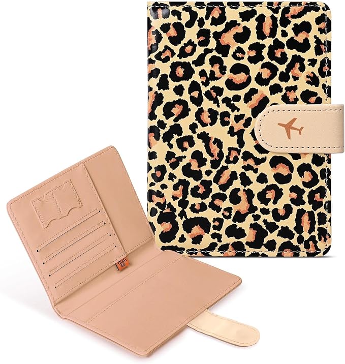 COSHAYSOO Personalized RFID Passport Holder for Travel Women Passports Cover Case Air Essentials Airplane Flight Accessories Airline Plane Flying Must Haves Christmas Gifts Leopard Print