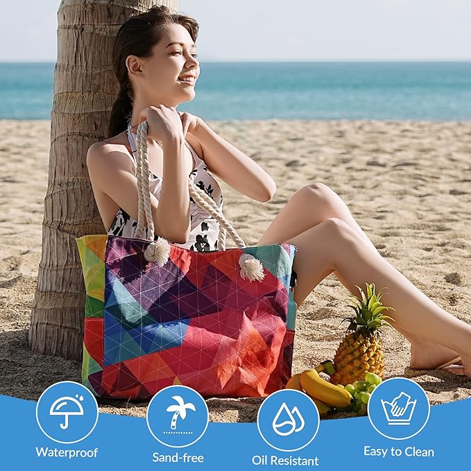 Clothirily Beach Bag for Women - Large Beach Tote Bag, Waterproof Sandproof Beach Bag with Zipper, Large Swim Pool Beach Tote