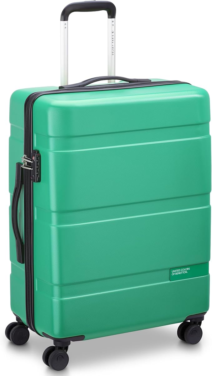 United Colors of Benetton Now! Hardside Luggage with Spinner Wheels, Green, Checked-Medium 23 Inch