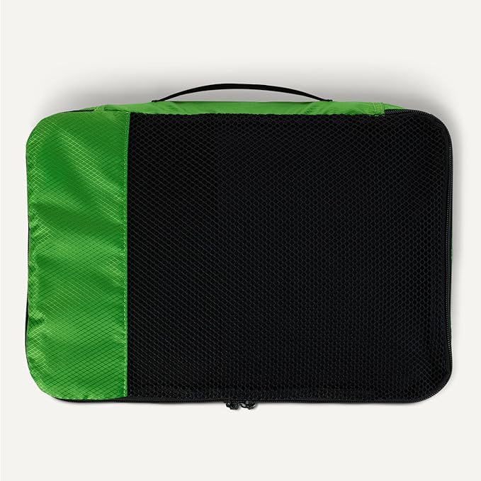 Amazon Essentials 4-Piece Packing Cubes Travel Accessories Set, Luggage Organizer, Suitcase Organizer with Double Zipper, Mesh Top, Space-Saving, 100% Polyester, Green (Previously Amazon Basics)
