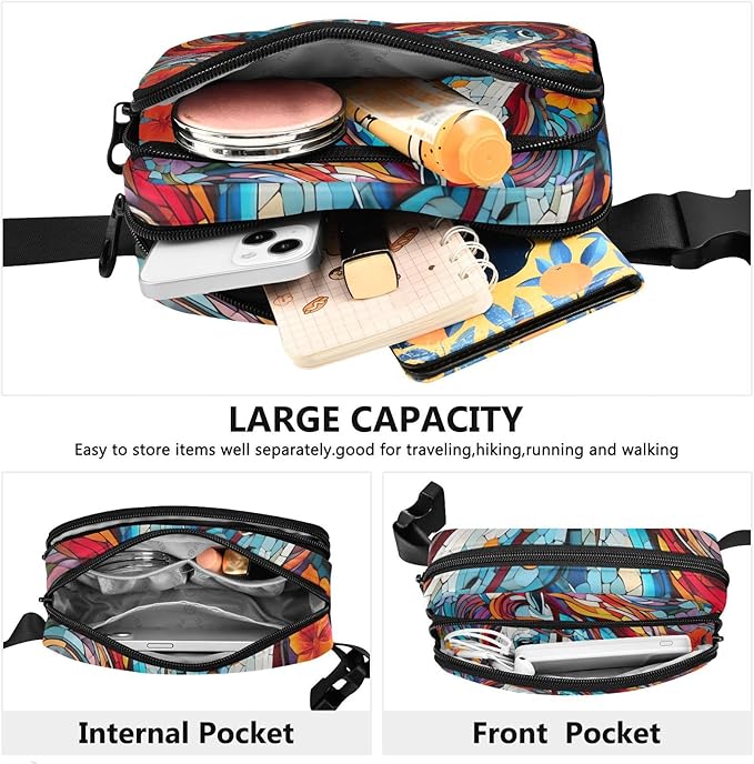 Mosaic Style Colorful Horse Fanny Pack for Women Men Water Resistant Fashion Waist Packs with Adjustable Strap Belt Bag for Travel Workout Jogging Hiking 21219650