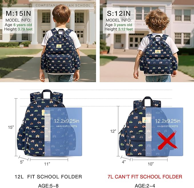 STEAMEDBUN Corduroy Kids Backpack for Boys and Girls 5-8: Boys Backpack for Elementary Kindergarten - 15 inch Cute Backpacks for Kids - Car