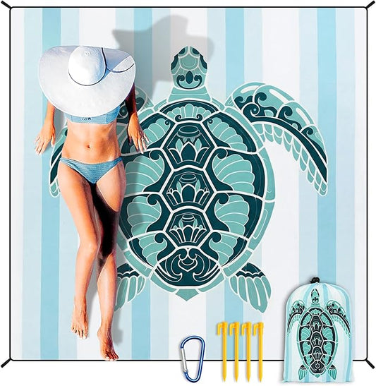 Beach Blanket Waterproof Sandproof Extra Large Beach Mat 79" X 83"/120"x108"for 1-8 Adults Quick Drying Durable Outdoor Picnic Mat for Beach Travel Camping Hiking