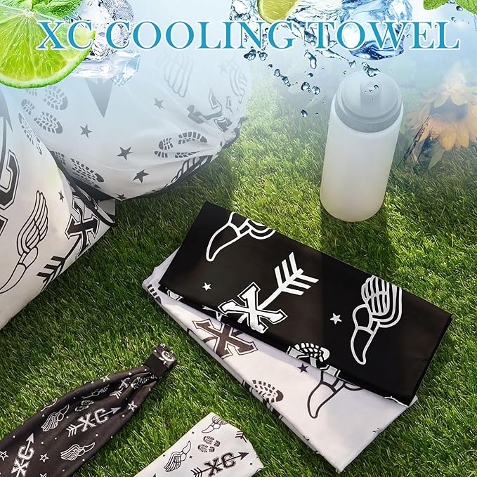 12 Pack Cross Country Cooling Towel Set, 40 x 12 Inches Sports Cooling Towels with Arrow Pattern Designs, Cross Country Running Gifts for Friends, Runners, Teams, or Race Day Gifts