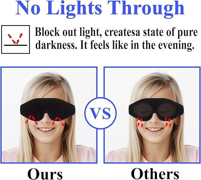 3D Sleep Mask for Kids, Light Block Sleeping Blindfold Memory Foam Contoured Eye Mask for Sleep, Adjustable Strap Eye Cover and Travel Sleep Mask for Boys Girls, Orange